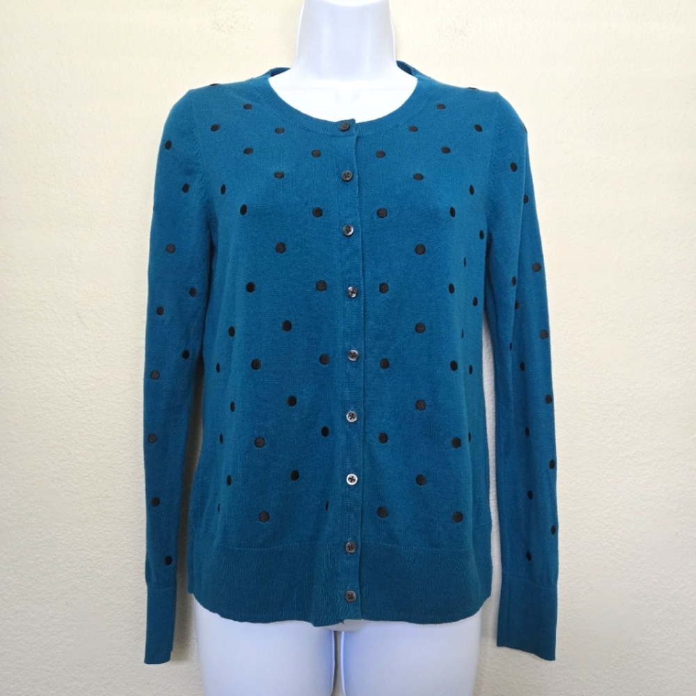 Old Navy Polka Dot Crewneck Button Cardigan Teal Size Small